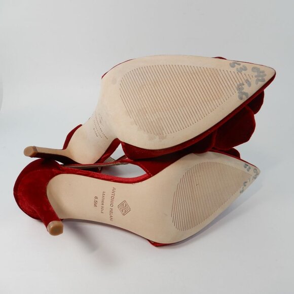 ANTONIO MELANI Ester Velvet Red Flower Heel Pumps Size 6.5 Pointed Toe NEW - Picture 11 of 16